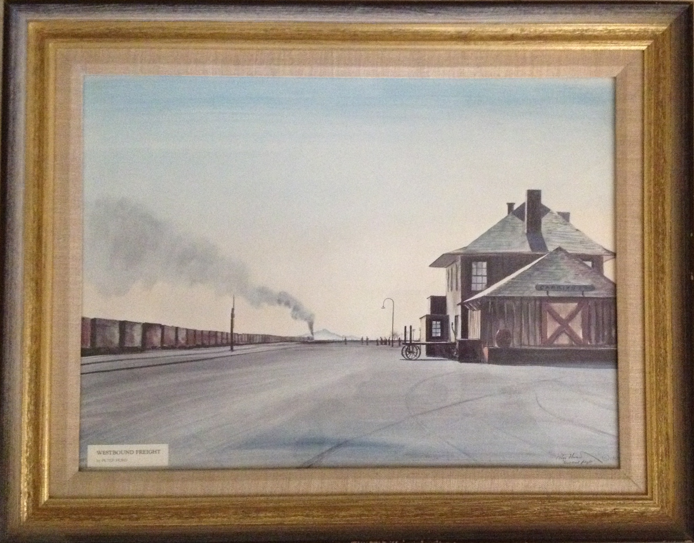 'Westbound Freight,' painting of railroad depot at Carrizozo, NM, by Peter Hurd